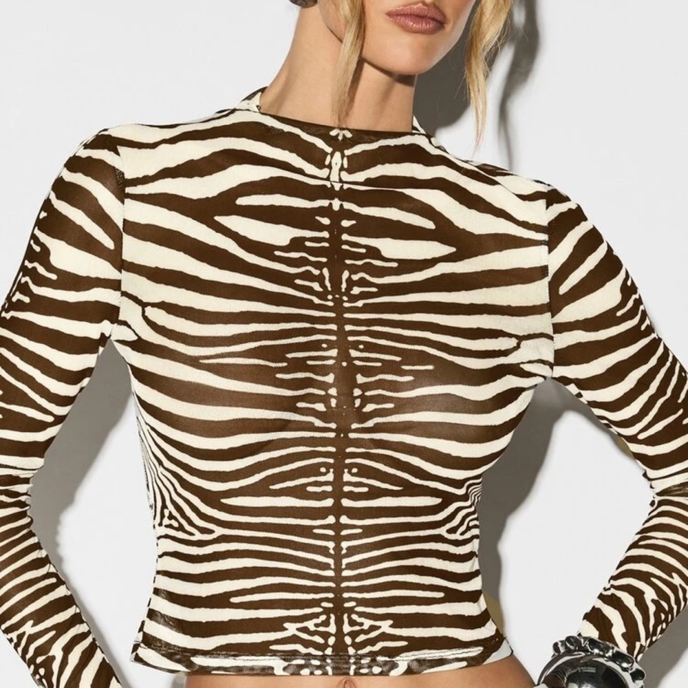 Zebra Print Long Sleeve Sheer Top